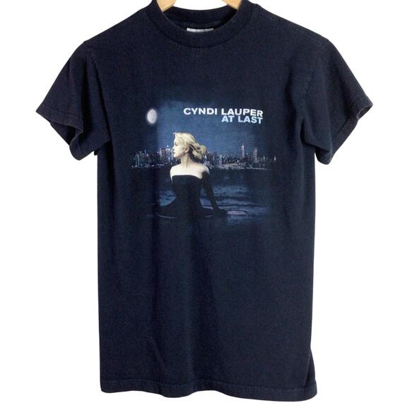Vintage Cyndi Lauper At Last tour T Shirt Blue navy Small - Picture 1 of 5